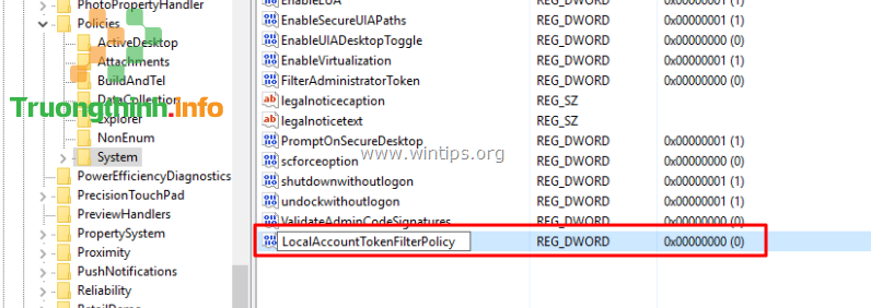 Đặt tên cho value mới là LocalAccountTokenFilterPolicy