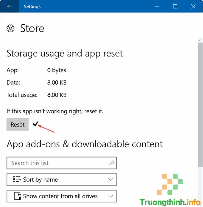 Sau khi đã reset thành công, bạn sẽ nhìn thấy biểu tượng dấu tích hiển thị kế bên nút Reset