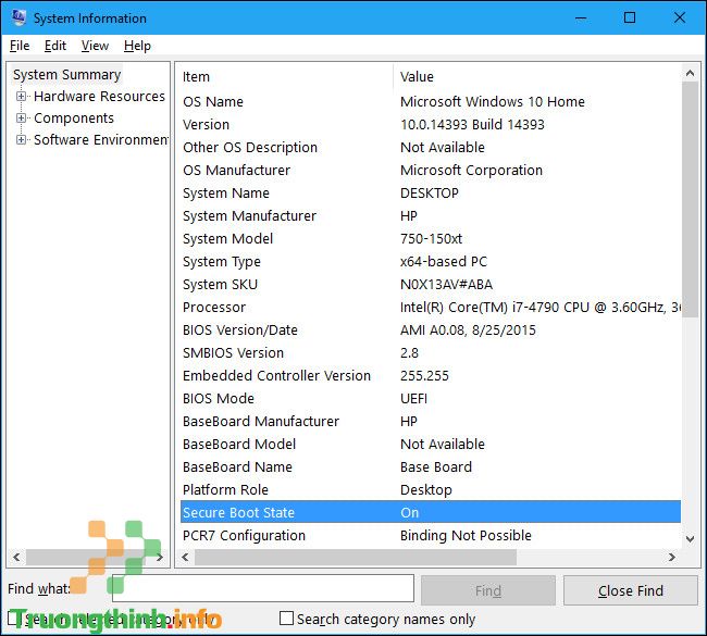 Kích hoạt System Information Tool