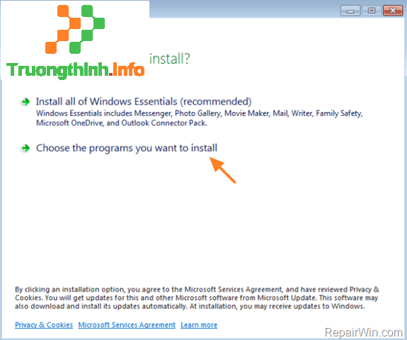 chọn Choose the programs you want to install