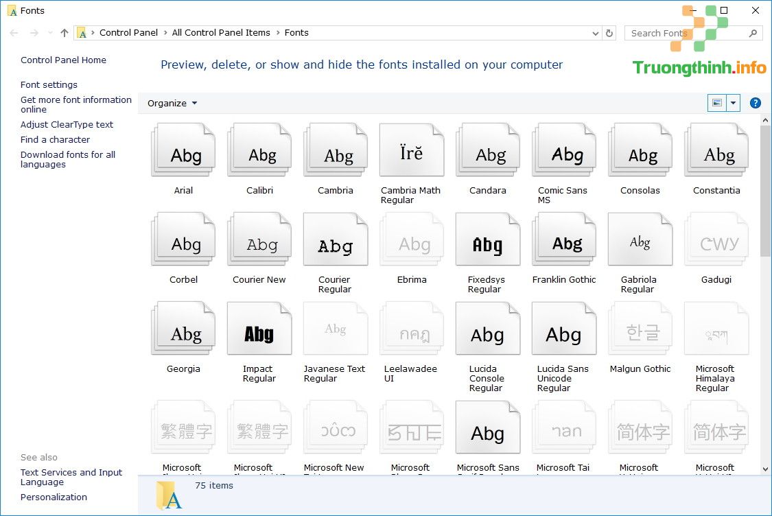 Những font chữ có sẵn trên Windows 10