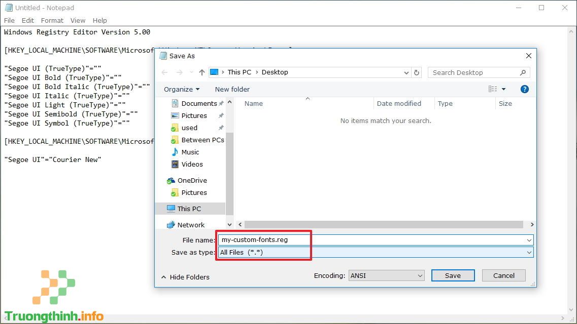 Lưu file thay đổi font chữ trên Windows 10