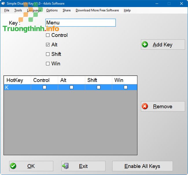 Sử dụng Simple Disable Key để vô hiệu hóa một phím bất kỳ trên Windows
