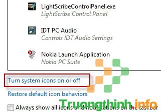 Bật tắt icon trên hệ thống