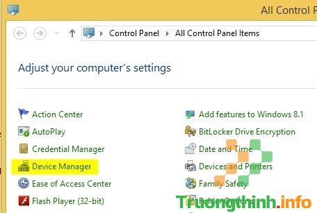 trên cửa sổ Control Panel, tìm và click chọn Device Manager