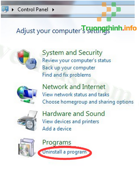 chọn Uninstall a program