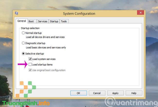 Hủy chọn ô Load startup items