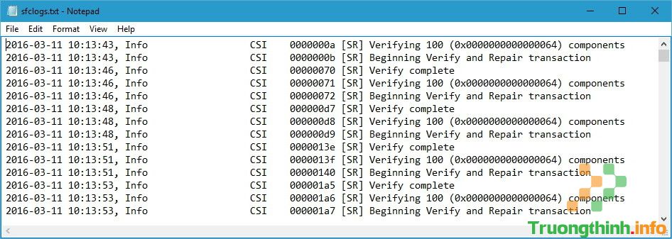 Mở sfclogs.txt trên Desktop bằng Notepad