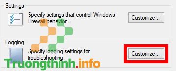 click chọn “Customize…” tại mục Logging