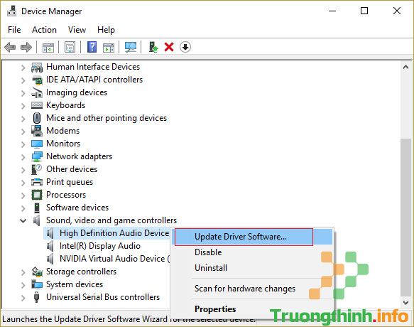 Chọn Update Driver Software