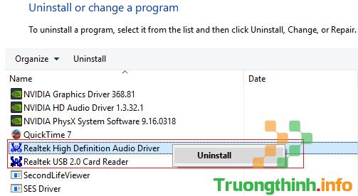 Chọn Uninstall để gỡ bỏ chương trình