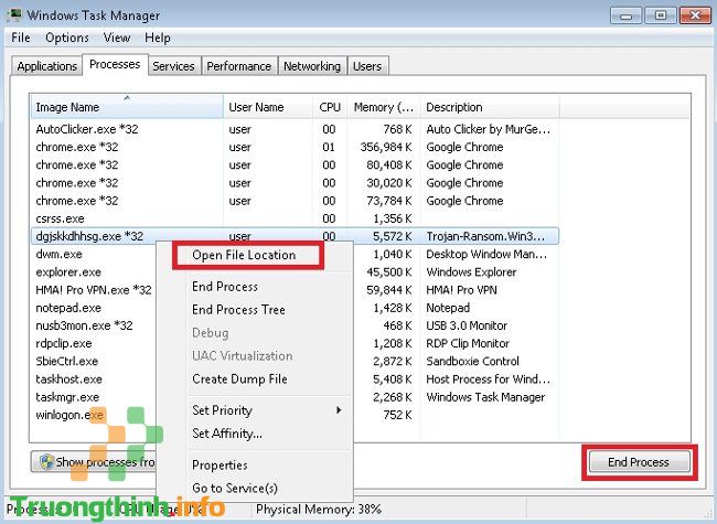 Cửa sổ quản lý tác vụ của Windows