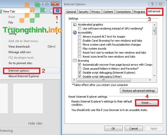 Cài đặt trong Internet Explorer