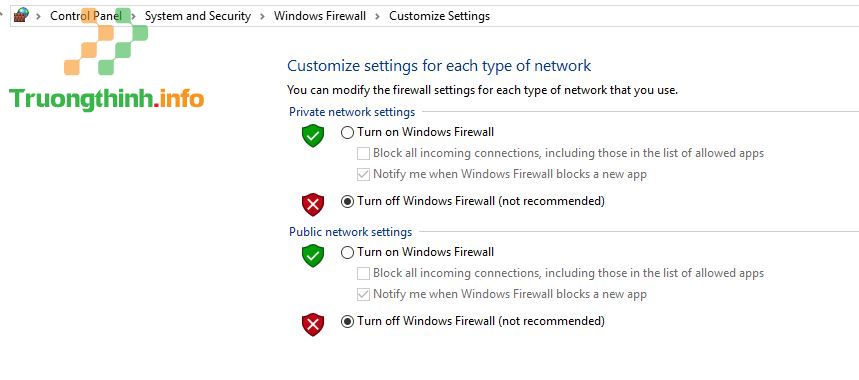 Vô hiệu hóa tạm thời Firewall