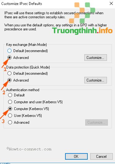 Click chọn Customize ở khung IPsec Defaults.