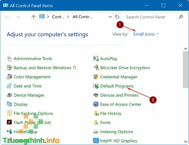 Sử dụng Control Panel thay đổi ứng dụng mặc định