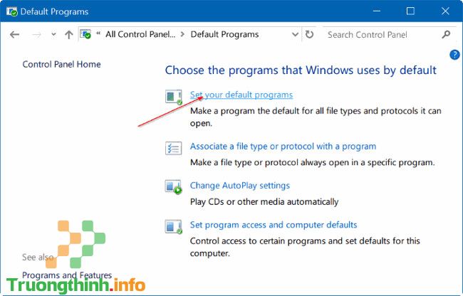 Sử dụng Control Panel thay đổi ứng dụng mặc định