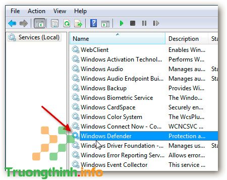 Tìm đến mục Windows Defender trong danh sách