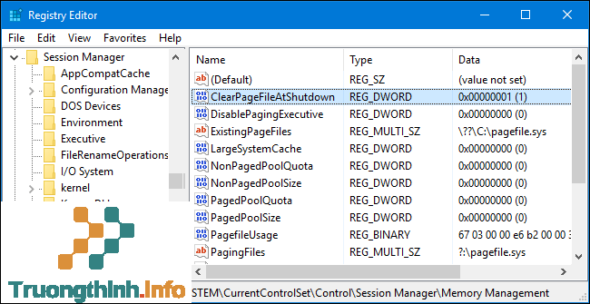 Nếu không tìm thấy bất kỳ thiết lập ClearPageFileAtShutdown nào tại đây, bạn có thể yên tâm là Windows sẽ không xóa page file khi tắt máy