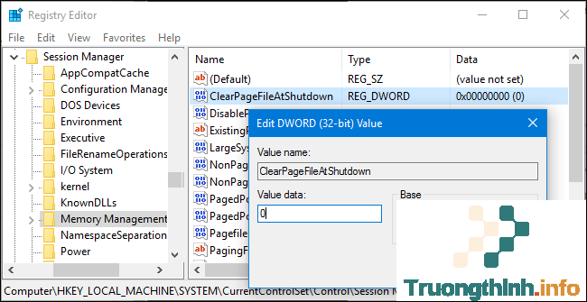 Nếu ClearPageFileAtShutdown được thiết lập là 1, bạn có thể ngăn Windows xóa page file