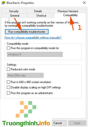 chuyển qua tab Compatibility, sau đó click chọn Run compatibility troubleshooter