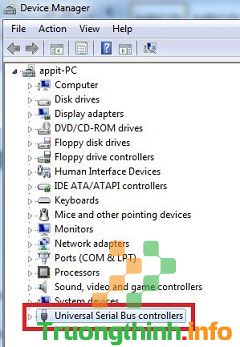 click chọn Universal Serial Bus Controllers (USB)