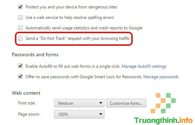 Kích hoạt Do Not Track Requests