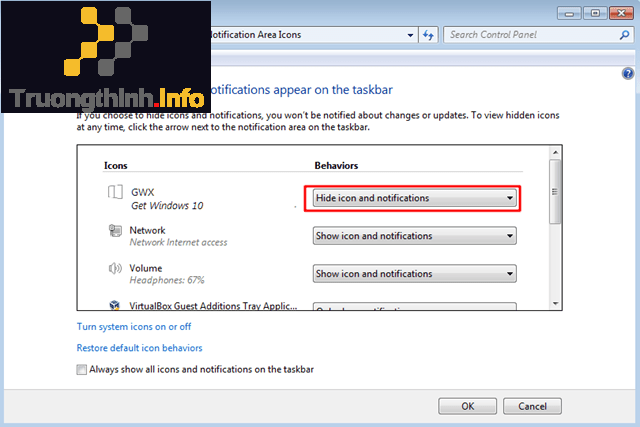 thiết lập GWX – Get Windows 10 thành Hide icon and notifications