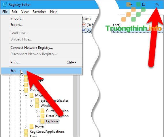 Đóng cửa sổ Registry Editor