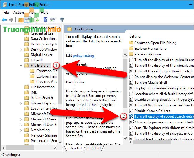 Turn off display of recent search entries in the Windows Explorer search box