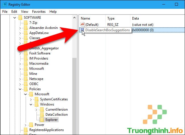 Kích chuột vào value DisableSearchBoxSuggestions 
