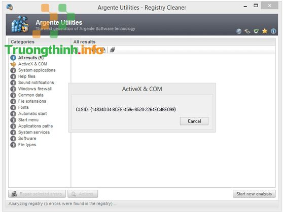 Phần mềm Argente Registry Cleaner