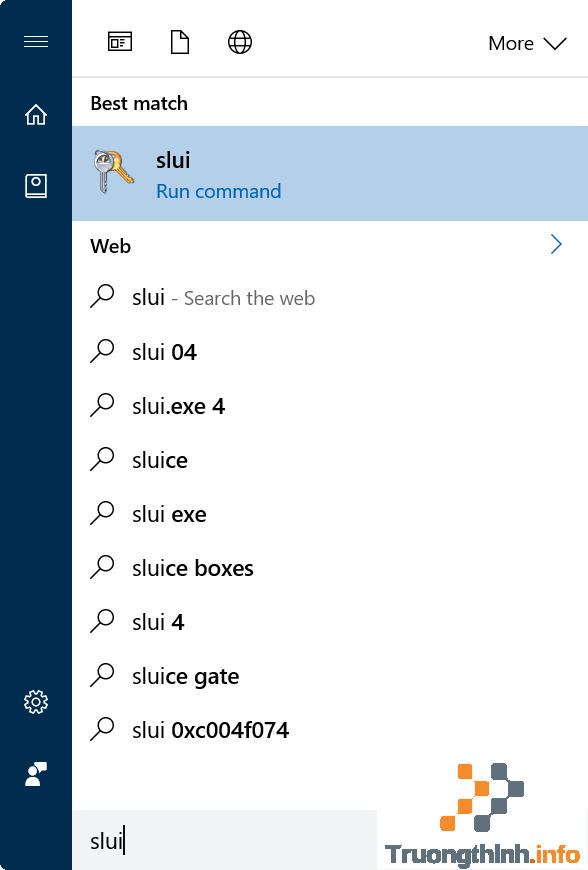 Nhập Slui vào khung Search trên Start Menu hoặc khung Search thanh Taskbar 