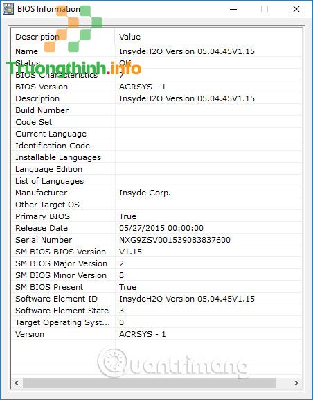Hiện thông tin BIOS 