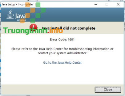 Thông báo lỗi 1601 khi cài Java