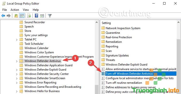 Click đúp vào Turn off Windows Defender Antivirus