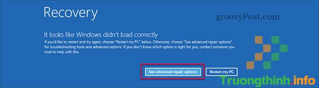 Nhấp vào nút See advanced repair options