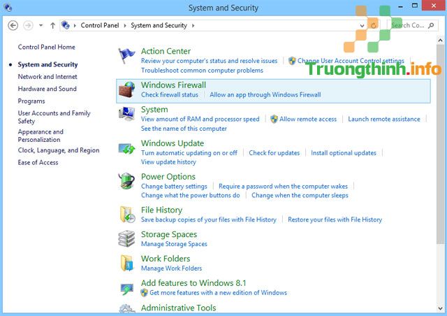 Chọn Allow an app through Windows firewall