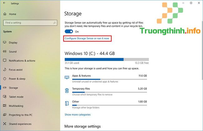 Nhấp vào tùy chọn Configure Storage Sense or run it now