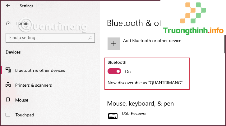 Kiểm tra xem Bluetooth đã hiển thị trong mục Devices chưa