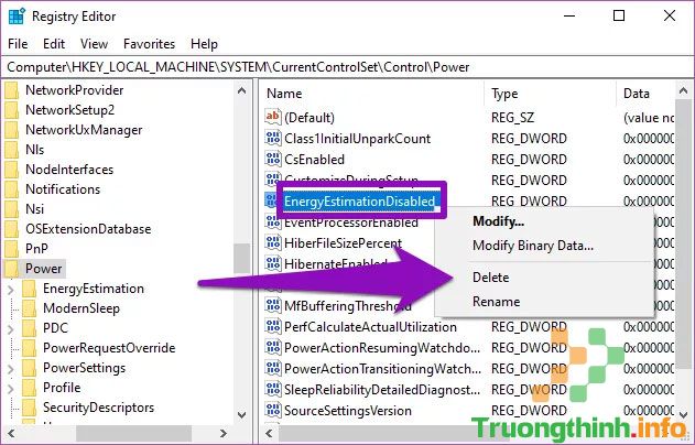 Xóa mục EnergyEstimationDisables