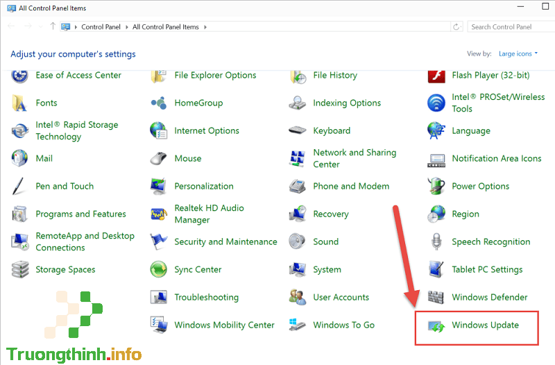 vào Control Panel sau đó chọn Windows Update