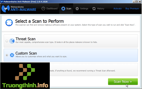 chọn Custom Scan rồi click chọn Scan Now