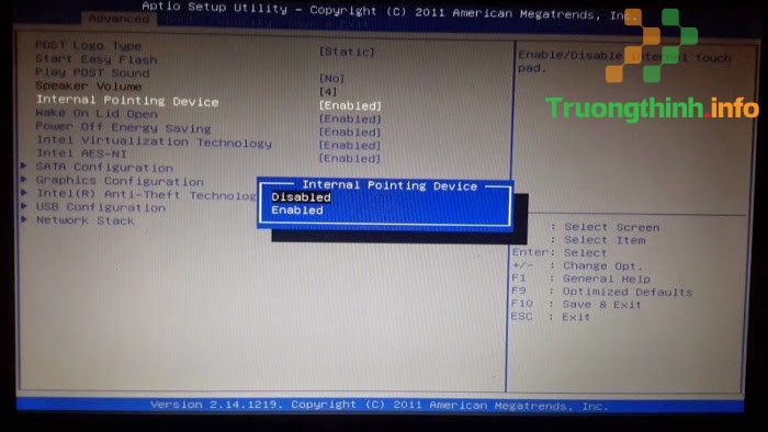 Bật Internal Pointing Device 