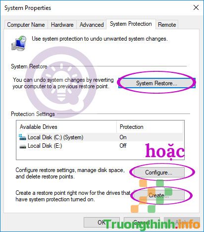 Sử dụng System Restore để khôi phục hệ thống Windows 10