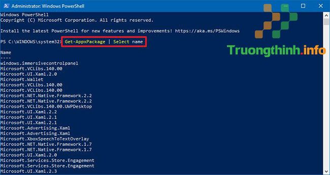 Danh sách các ứng dụng được cài đặt PowerShell