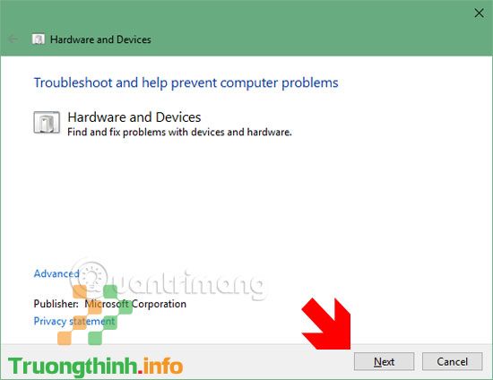 Bấm Next trong bảng Troubleshoot