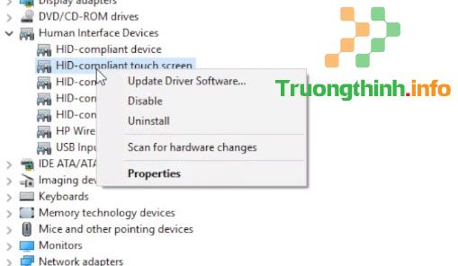 Chọn Disable menu HID compliant touch screen