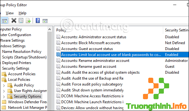 Tìm khóa Account : Limit local acc use of blank password…