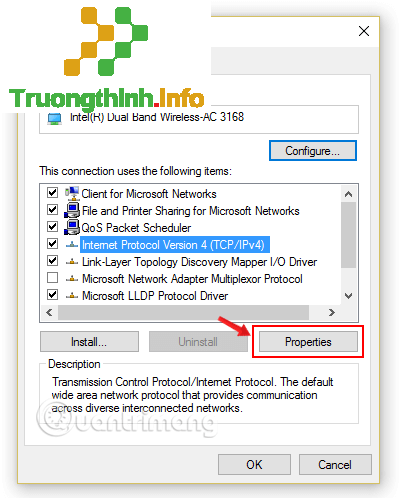 Chọn Internet Protocol Version 4 (TCP/IPv4)